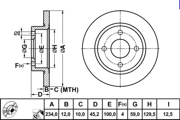 FREN DISK ON DUZ 234-4 ( NISSAN MICRA II 92 - 02 ) 402065F003