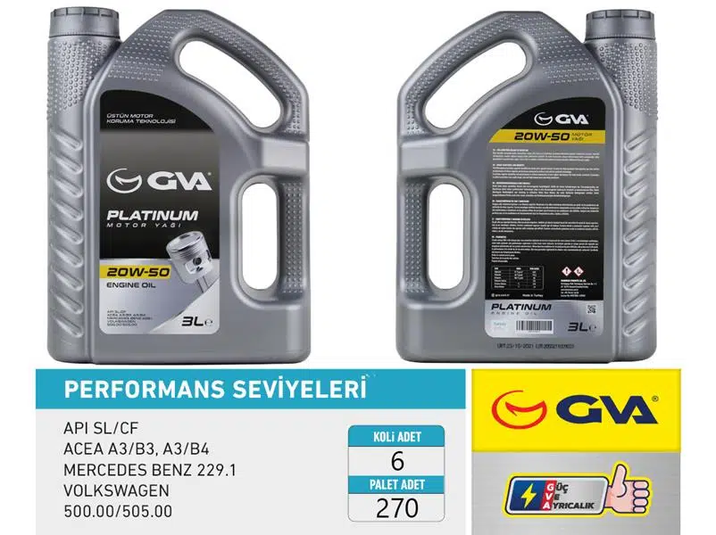 MOTOR YAĞI 20W50 3 LT PLATINUM MİNERAL API SL/CF (6 ADET) 20W50