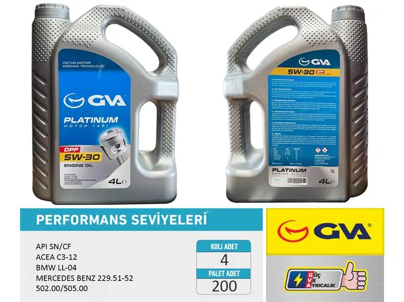 MOTOR YAĞI 5W30 4 LT PLATINUM PARTİKÜLLÜ-DPF TAM SENTETİK API SN/CF (4 ADET) 5W30-93165556-7711943761