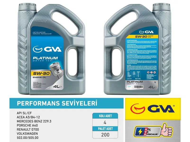 MOTOR YAĞI 5W30 4 LT PLATINUM TAM SENTETİK API SL/CF (4 ADET) 5W30-93165556-7711943761